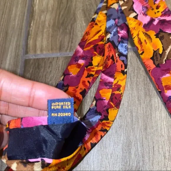 J. Blades & Co. Made by Hand Imported silk floral orange and pink tie - Picture 4 of 5